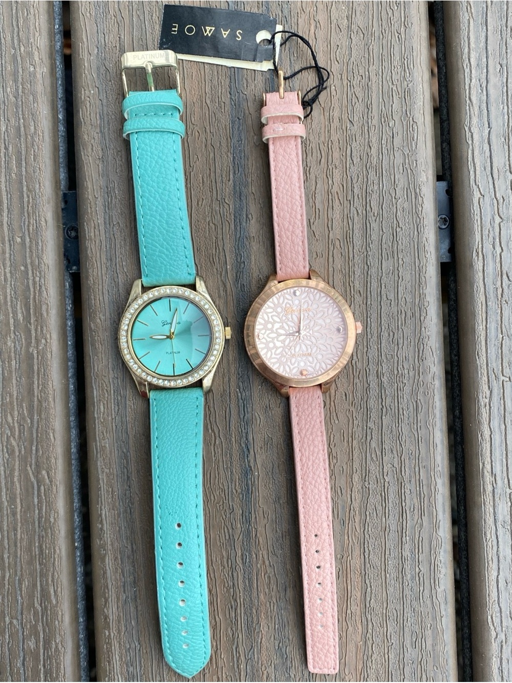Set of 2 Geneva Mint and Blush Women's Faux Leather Strap Fashion Watches